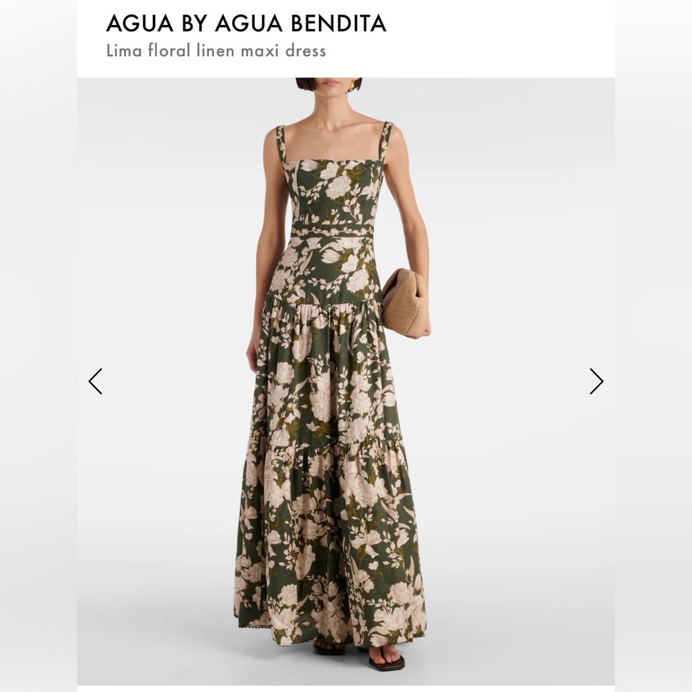 Agua by Agua Bendita Lima Floral Linen Maxi Dress - Green and Cream